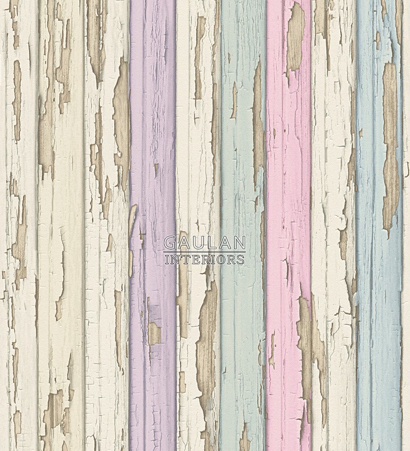 Papel pintado madera decapada violeta y turquesa claro estilo vintage -  Almate 453885