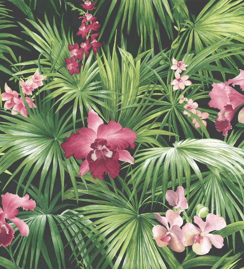 Papel pintado autoadhesivo plantas tropicales verde y rosa 50x300 cm  Tropicalplants