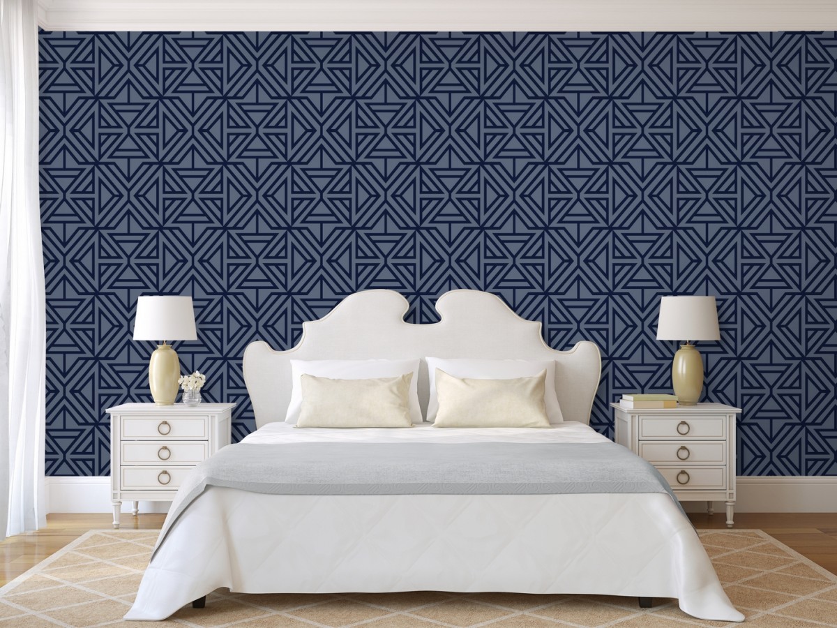 Geométrica Papel Pintado Azul de Pared Moderno para el salón Dormitorio