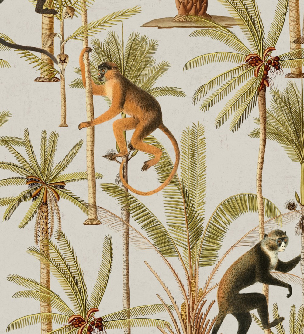 Papel pintado infantil monos niñas y pájaros colgados de un árbol - Monkeys  Tribe 125902 de GAULAN - Rollo de 10 m x 0,53 m