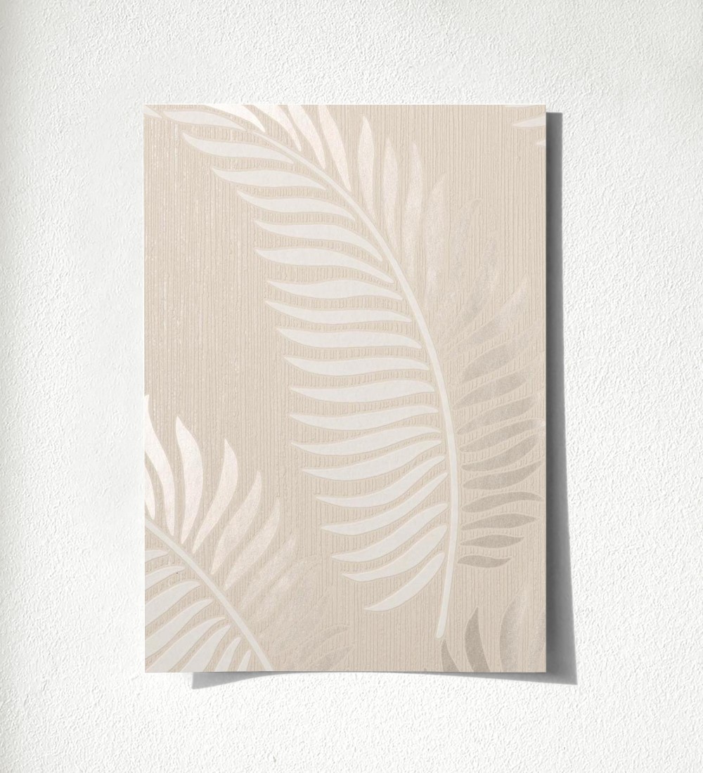 papel pintado vinílico lavable Tropical de hojas en relieve y detalles Metalizados - Alan Palmer 681287 de Gaulan - rollo de 10 M x 0,53 M