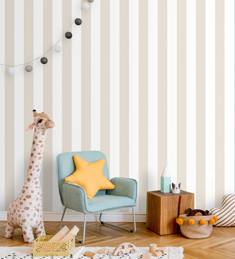 Papel pintado Rayas blanco/gris/beige - Baby & Kids Deco
