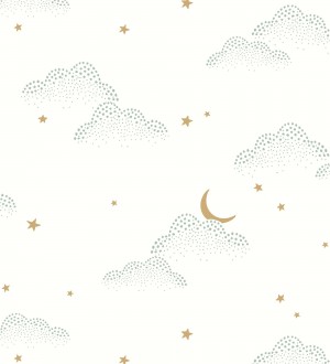 Papel pintado infantil de luna y estrellas fondo blanco - Waning