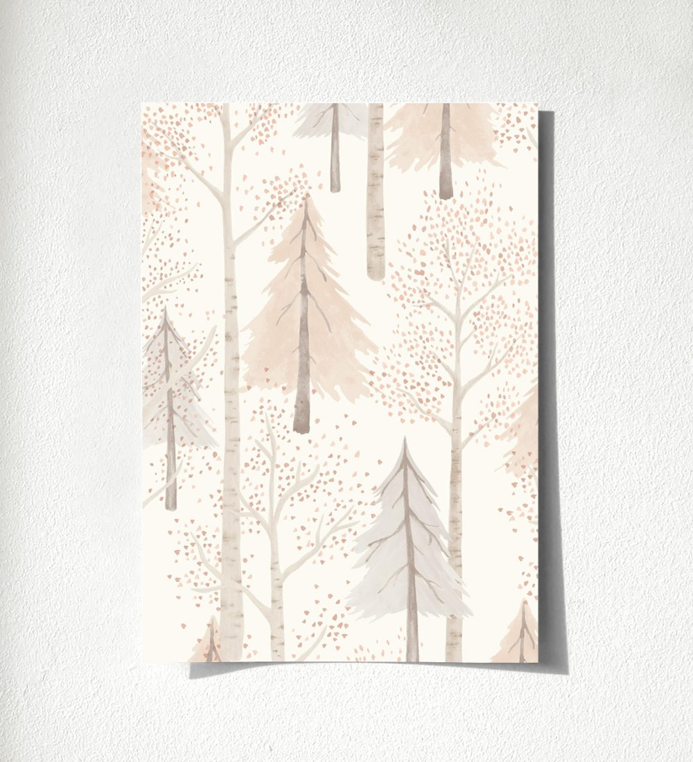 Papel pintado bosque de árboles rosa para niños estilo nórdico - Dylan  Forest 128419