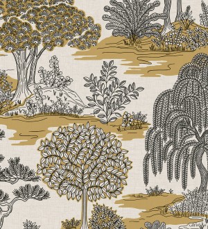 Papel pintado paisaje de árboles con diseño japonés estilo toile de jouy Renoir Symphony 682902