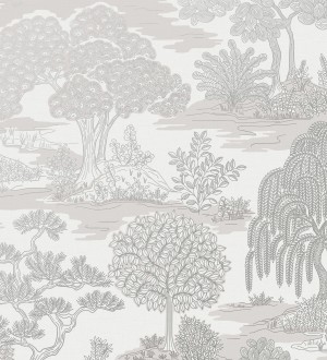 Papel pintado paisaje de árboles con diseño japonés estilo toile de jouy Renoir Symphony 682903