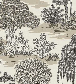 Papel pintado paisaje de árboles con diseño japonés estilo toile de jouy Renoir Symphony 682904