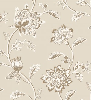 Papel pintado de flores y ramas fondo beige Dijon Flowers 682912