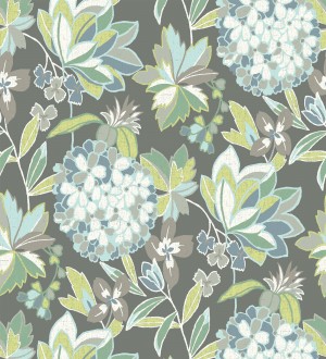 Papel pintado de flores exuberantes con estilo cottage Midnight Florals 682969