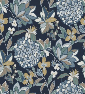 Papel pintado de flores exuberantes con estilo cottage Midnight Florals 682970