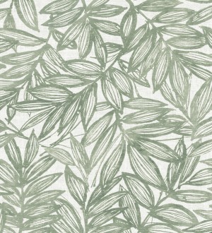 Papel pintado hojas verdes impresas en fondo textil Serene Nature 682973