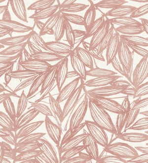 Papel pintado hojas color coral impresas en fondo textil Serene Nature 682974