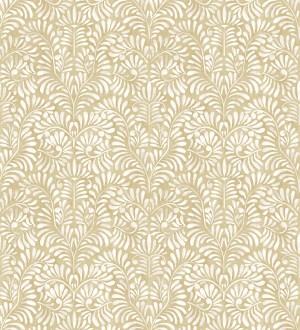 Papel pintado diseño ornamental de hojas fondo tonos arena Florence Leaves 683030