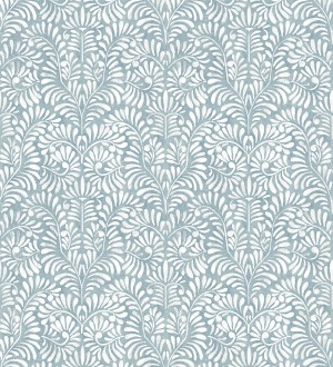 Papel pintado diseño ornamental de hojas fondo tonos azules Florence Leaves 683031