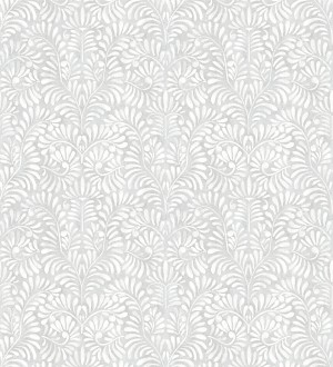 Papel pintado diseño ornamental de hojas fondo tonos grises Florence Leaves 683034