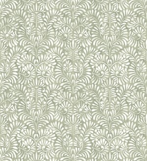 Papel pintado diseño ornamental de hojas fondo tonos verdes Florence Leaves 683035