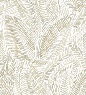 Papel pintado de hojas tropicales en tonos suaves beige Copacabana Leaves 683065