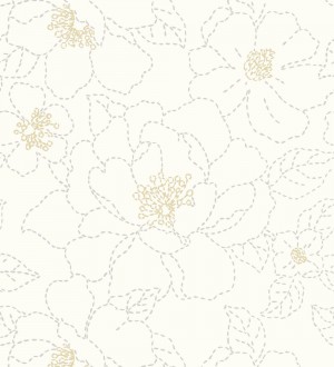 Papel pintado de flores en estilo de costura delicada fondo blanco Nomad Blossom 683152