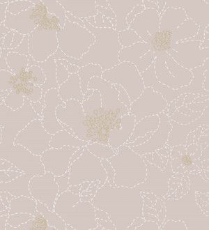 Papel pintado de flores en estilo de costura delicada fondo malva claro Nomad Blossom 683153