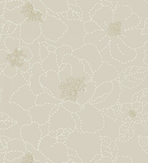 Papel pintado de flores en estilo de costura delicada fondo gris cálido Nomad Blossom 683155