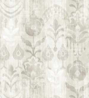 Papel pintado ikat con motivos florales tonos beige Bohemian Canopy 683160