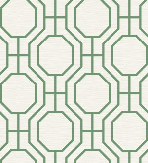 Papel pintado de celosía con formas octagonales color verde Berlin Essence 683192