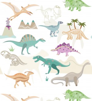 Papel pintado mural con dinosaurios coloridos para niños Baby Joy 683217