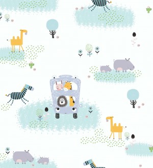 Papel pintado infantil con hipopótamos cebras llamas jirafas y camellos Safari Buddies 683265