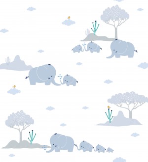 Papel pintado de elefantes tonos azul y gris para bebe Baby Elephants 683273