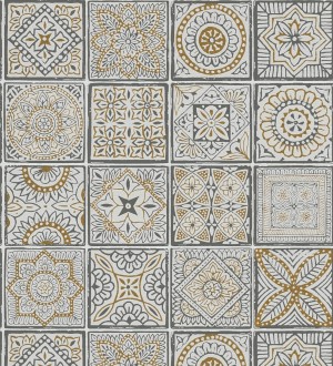 Papel pintado de azulejos de inspiración árabe en tonos oro y gris oscuro Marrakech Tiles 683288