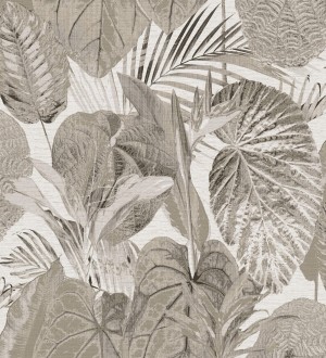 Papel pintado de hojas grandes tropicales en tonos beige Makira Vibes 683317