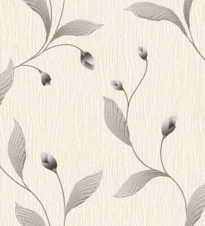 Papel pintado de flores color gris oscuro con relieve bordado imitación textil Delicate Bloom 683374