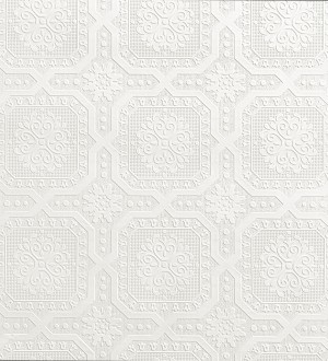 Papel pintado de medallones blancos repintables en relieve estilo victoriano Victorian Lace 683384