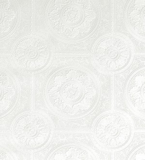 Papel pintado para techos blanco en relieve con diseño ornamental estilo neoclásico Neoclassical Majesty 683385