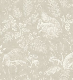 Papel pintado de animales y naturaleza estilo botánico tono beige Hazel Grove 683407