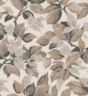 Papel pintado de hojas frondosas en estilo botánico tonos grises y beige Savoy Leaves 683413