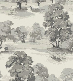 Papel pintado de paisaje campestre con árboles en tonos grises taupe Haldon Forest 683438