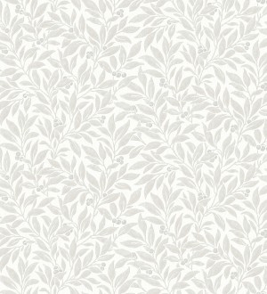 Papel pintado de hojas y frutos estilo botánico color gris claro William Berries 683450