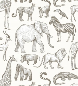 Papel pintado estilo africano de animales: leones, cebras, elefantes y gorilas estilo africano Keita Animals 683486