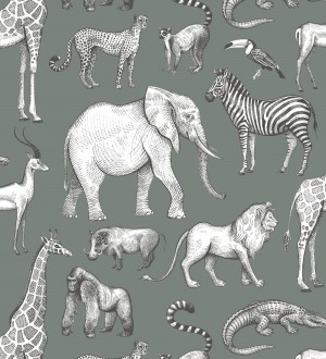 Papel pintado estilo africano de animales: leones, cebras, elefantes y gorilas estilo africano Keita Animals 683487