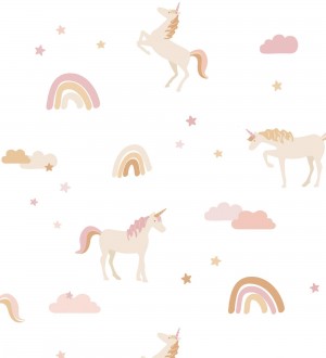 Papel pintado con unicornios arcoíris nubes y estrellas Charming Unicorns 683496