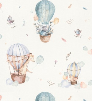 Papel pintado infantil de globos aerostáticos con animales adorables Dreamy Balloons 683501