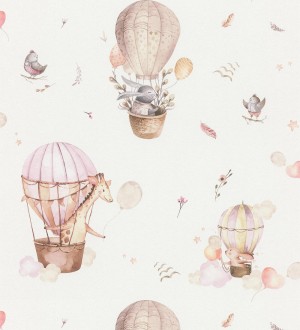 Papel pintado infantil de globos aerostáticos con animales adorables Dreamy Balloons 683502