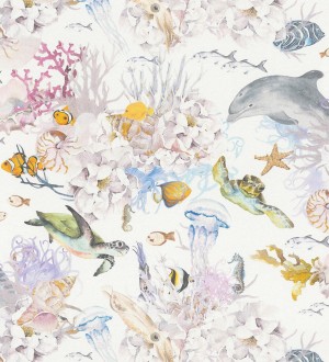 Papel pintado marino con arrecifes, peces, tortugas y delfines Aquatic Dreams 683503