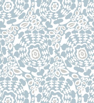 Papel pintado floral con inspiración étnica tonos azul y gris Maiba Flowers 683184