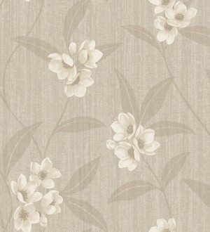 Papel pintado de flores beige fondo entelado en tonos camel Evelyn Grace 683577