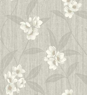 Papel pintado de flores blancas fondo entelado en tonos neutros Evelyn Grace 683578