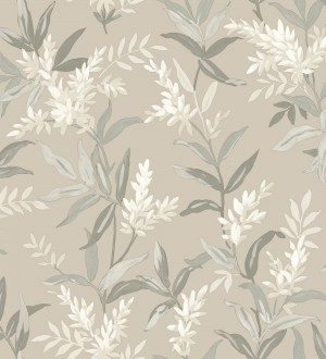 Papel pintado floral con hojas y ramas elegantes con tonos beige Lily Garden 683582