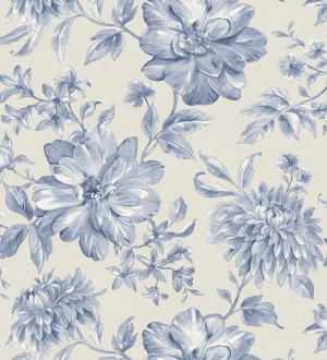 Papel pintado floral vintage tonos azules y gris neutro Rosette Dream 683608