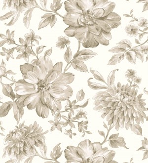 Papel pintado floral vintage tonos beige y blanco Rosette Dream 683609